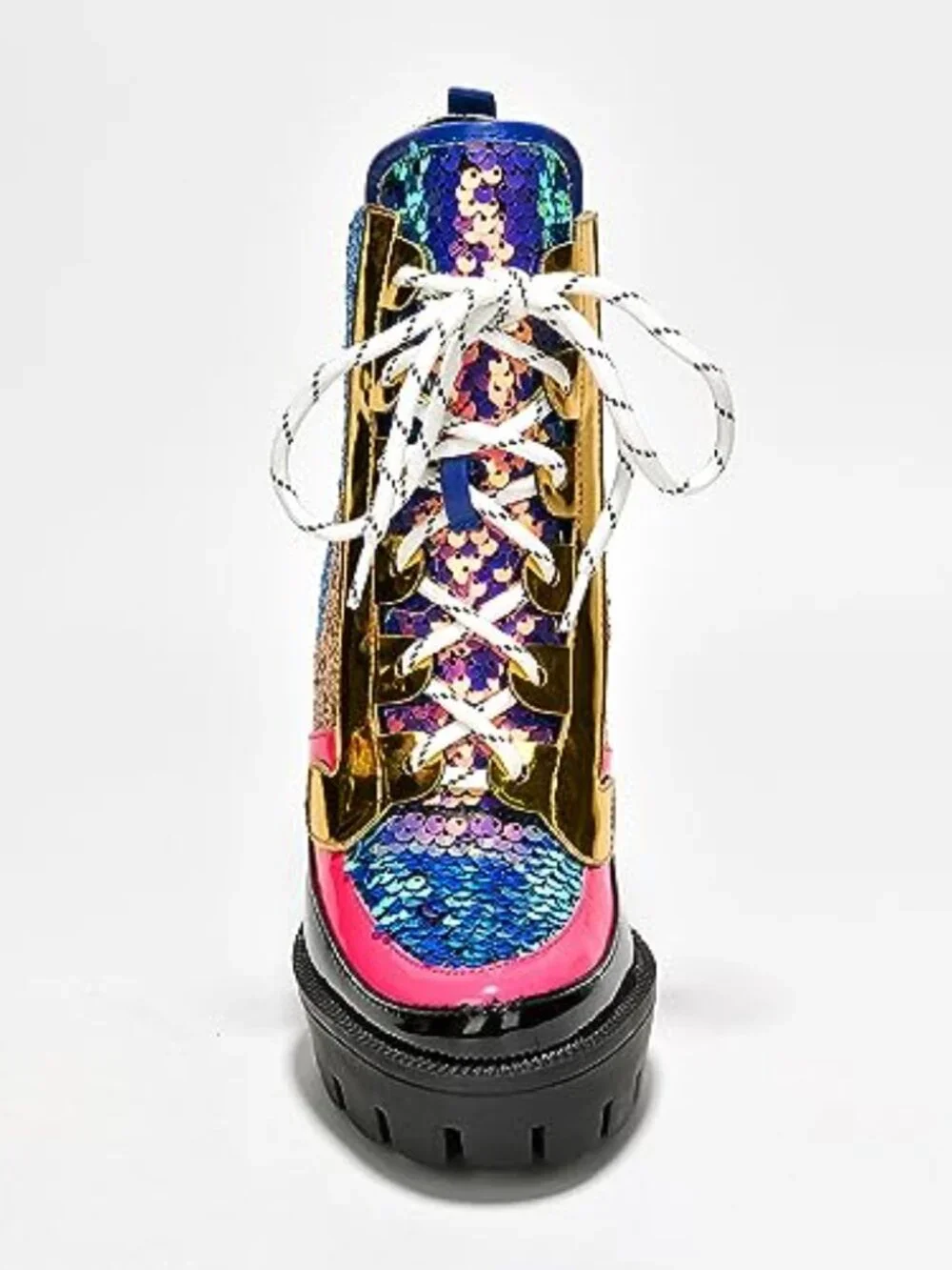 Sparkly Sequin Platform Chelsea Boots with Chunky Block Heels for Women